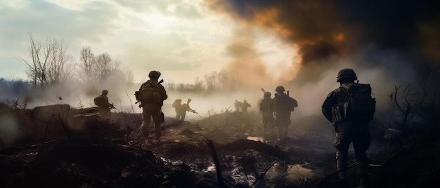une photo de soldats sur un champ avec un fond de ciel