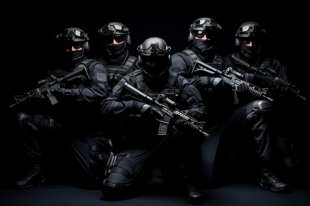 Photo de soldats dans un jeu de tir Concept Esports Soldats avec fusils et lampes de poche générés par l'IA