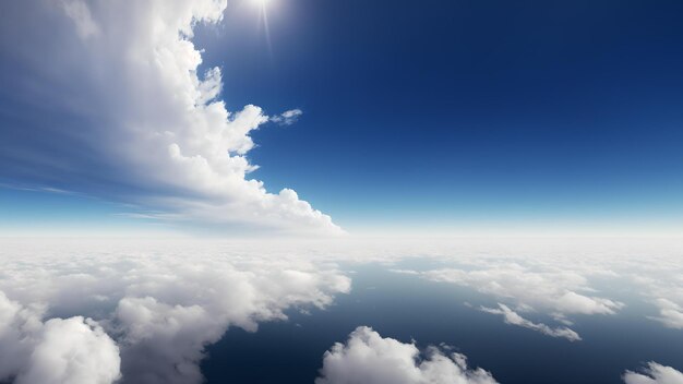 Photo d'un soleil qui brille au-dessus de nuages moelleux dans le ciel