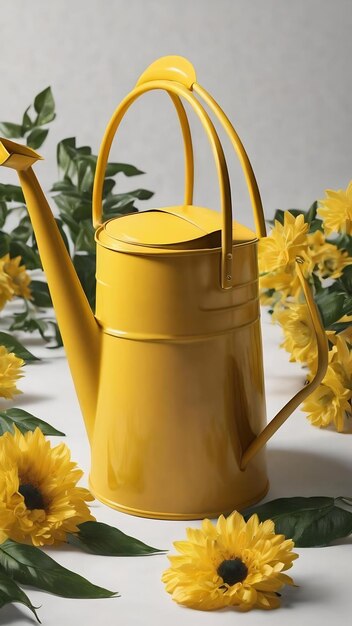 Photo sous la forme d'un motif sans couture arrosage jaune peut pour arroser les fleurs avec des ombres