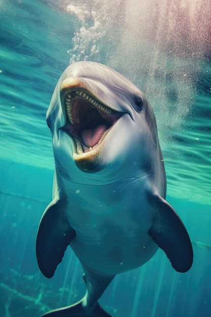 Photo sous-marine d'un dauphin joyeux et optimiste