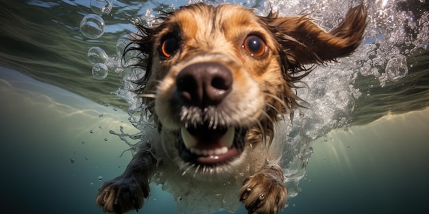 Une photo sous-marine drôle d'un chien