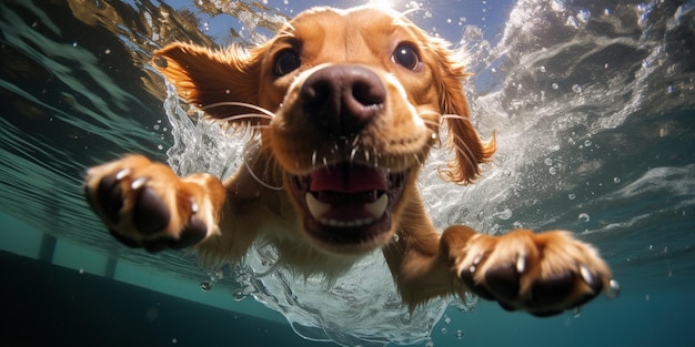 Une photo sous-marine drôle d'un chien