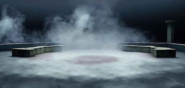 Une photo d'un stade avec de la fumée sortant du haut.