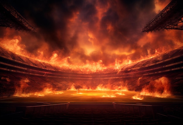 PHOTO DE STADE RÉALISTE AVEC FUMÉE ET FEU EN 4K