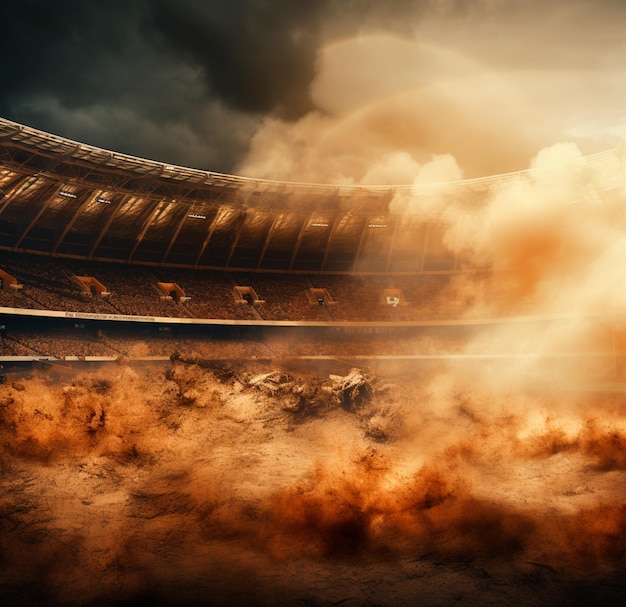 PHOTO DE STADE RÉALISTE AVEC FUMÉE ET POUSSIÈRE EN 4K