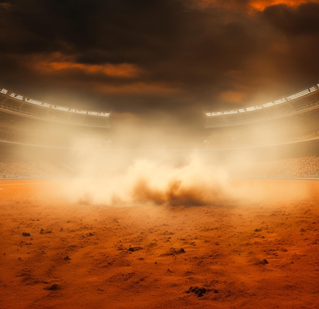 PHOTO DE STADE RÉALISTE AVEC FUMÉE ET POUSSIÈRE EN 4K