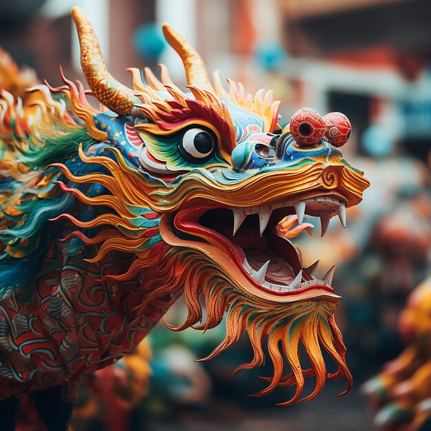 Photo photo la statue de dragon multicolore symbolise la spiritualité chinoise le nouvel an chinois généré par ai