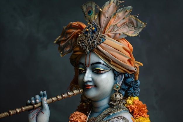 Une photo d'une statue de Krishna avec une IA générative