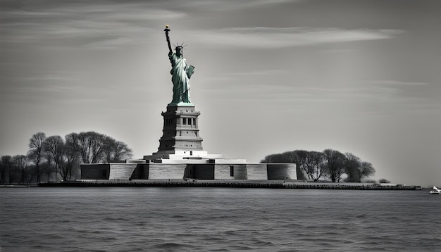Photo une photo de la statue de la liberté depuis l'eau