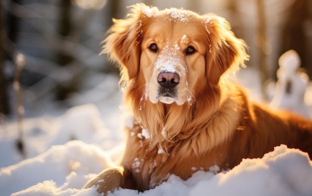 Une photo de stock d'un jeune golden retriever assis avec une IA générative