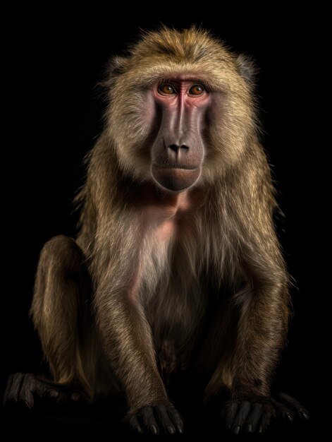 Photo une photo de studio de babouin isolée sur un fond noir clair