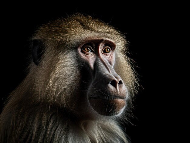 Photo une photo de studio de babouin isolée sur un fond noir clair