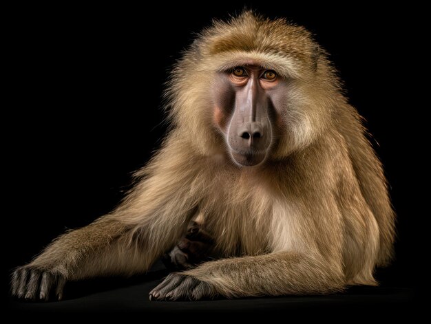 Photo une photo de studio de babouin isolée sur un fond noir clair