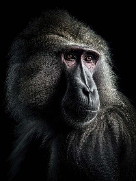 Photo une photo de studio de babouin isolée sur un fond noir clair