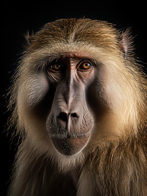 Photo une photo de studio de babouin isolée sur un fond noir clair