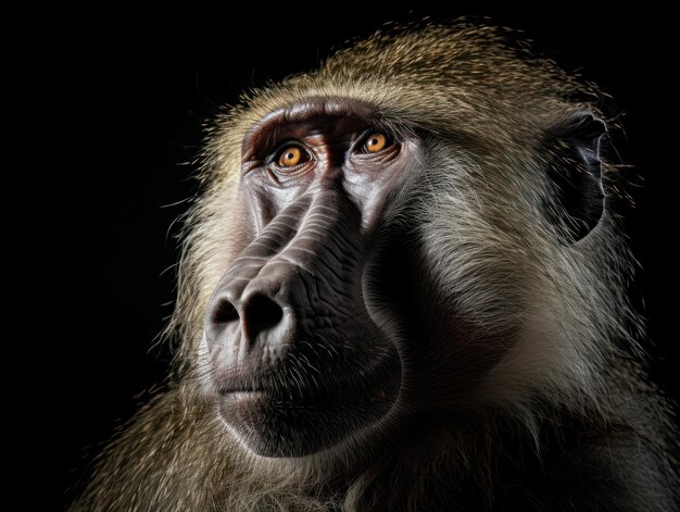 Photo une photo de studio de babouin isolée sur un fond noir clair