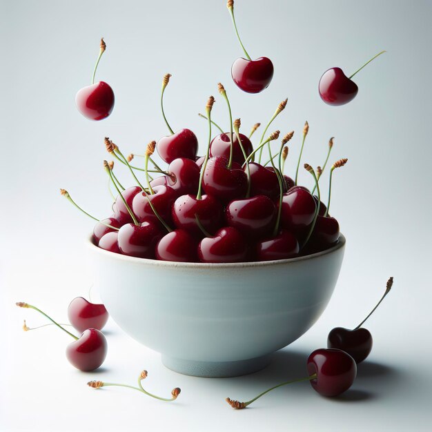 Une photo de studio de cerises sur fond blanc