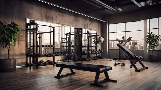 photo d'un studio d'entraînement personnel avec des bancs d'exercice réglables