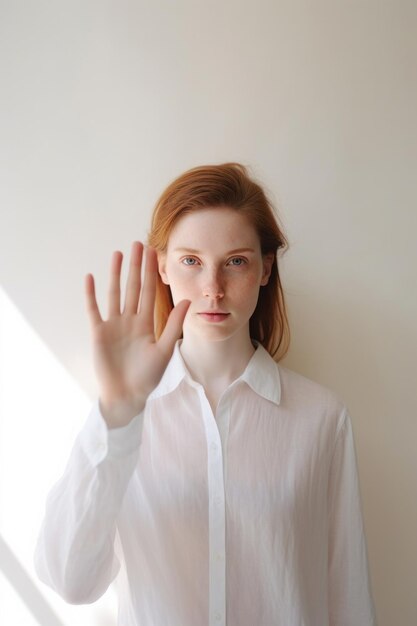 Une photo de studio d'une jeune femme jolie avec des gestes émotionnels.