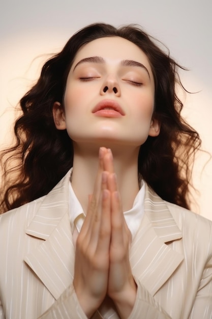 Une photo de studio d'une jeune femme jolie avec des gestes émotionnels.