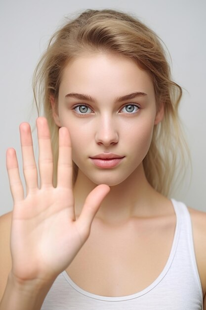 Photo une photo de studio d'une jeune femme jolie avec des gestes émotionnels.