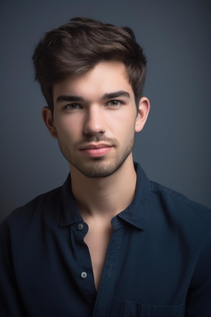 Une photo de studio d'un jeune homme confiant sur un fond gris