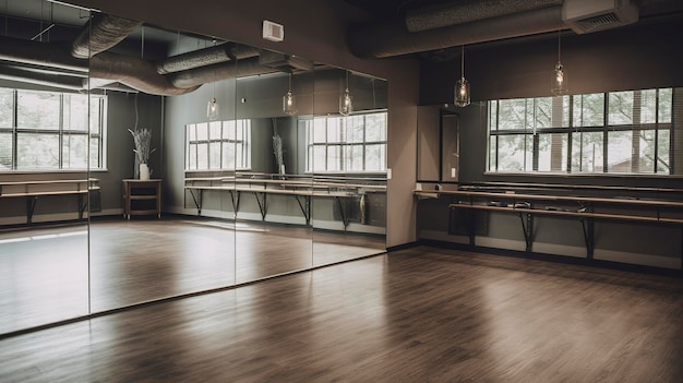 Photo une photo d'un studio de remise en forme avec une barre de ballet et des miroirs