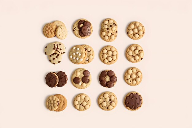 Photo de style Knolling de cookies sur fond pastel