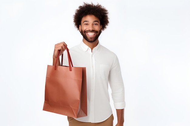 Photo en super résolution d'un homme avec un sac de courses à la main