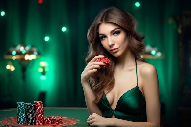 Photo d'une superbe jeune femme élégante et élégante tenir la main d'un joueur de poker cartes ace isolé sur fil néon