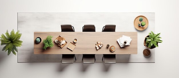 Photo d'une table avec des chaises et une plante en pot prête pour un rassemblement ou un repas avec un espace de copie