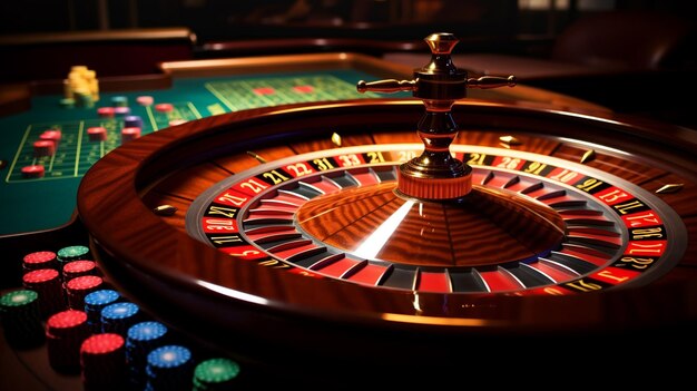 Photo d'une table de roulette de casino en arrière-plan du casino IA générative