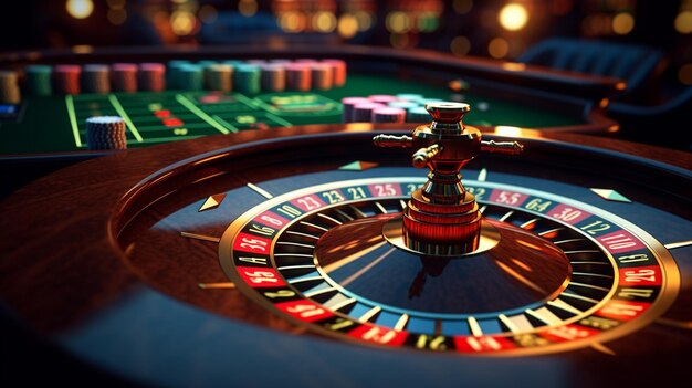 Photo d'une table de roulette de casino en arrière-plan du casino IA générative