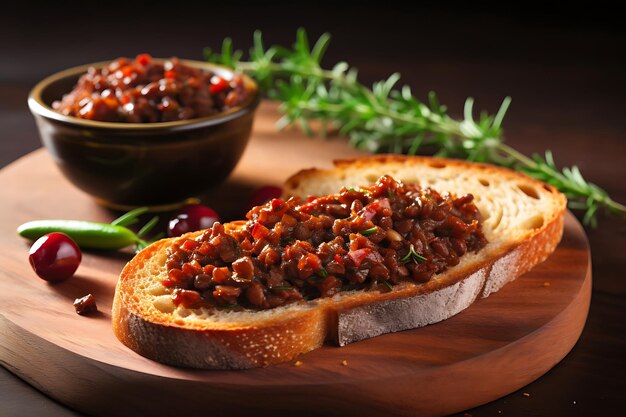 Une photo de tapenade d'olive sur des crostini