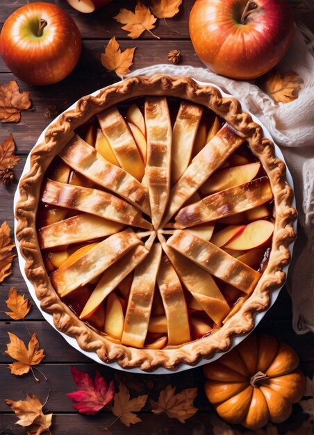 Photo de la tarte aux pommes en automne, table de Thanksgiving