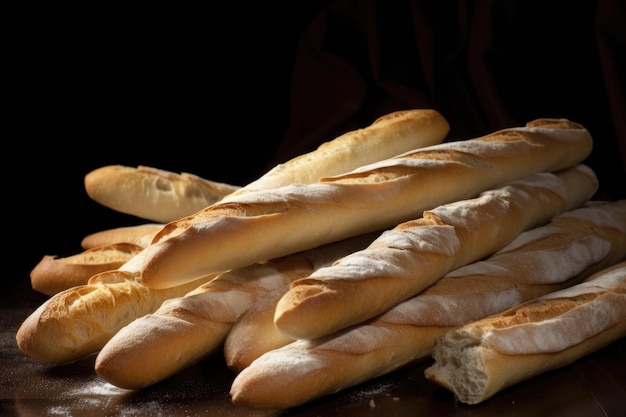 Photo d'un tas de baguettes fraîchement cuites créées avec une IA générative