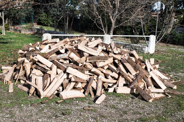 Photo d'un tas de bois de chauffage dans un jardin