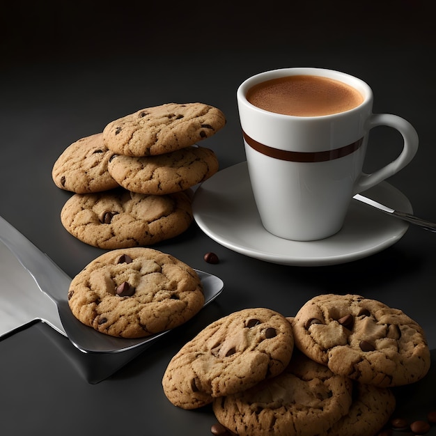 photo d'une tasse de café brun et de biscuits