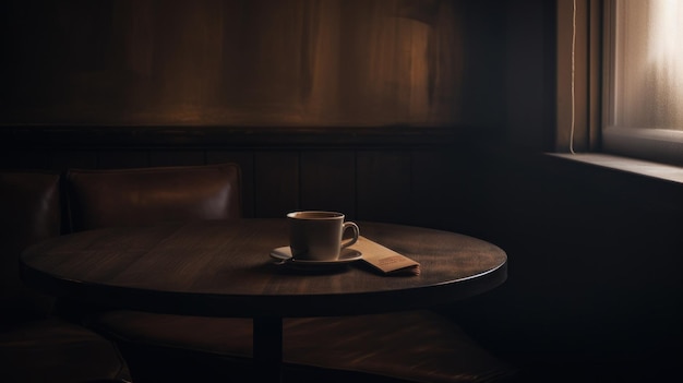 Photo d'une tasse pleine de café sur une table en bois dans un café