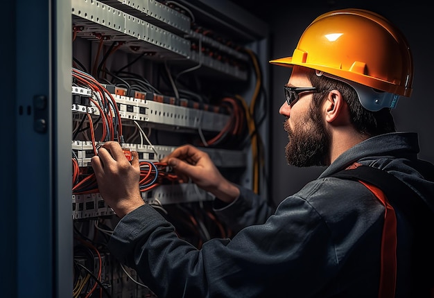 Photo d'un technicien en électricité travaillant