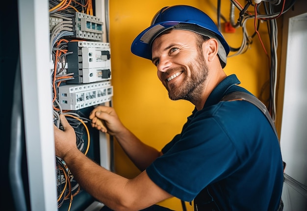 Photo d'un technicien en électricité travaillant