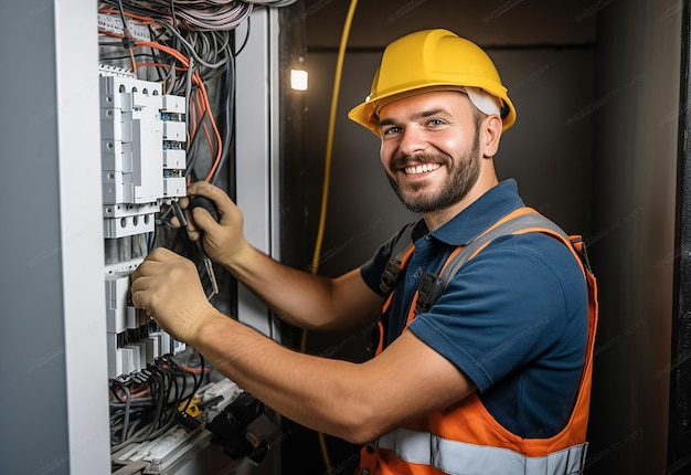 Photo d'un technicien en électricité travaillant