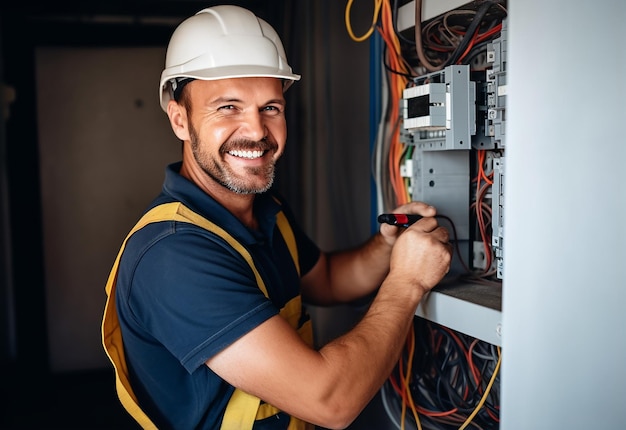 Photo d'un technicien en électricité travaillant