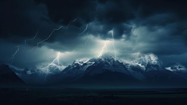 Photo une photo d'une tempête d'éclairs au-dessus d'une chaîne de montagnes nuages sombres