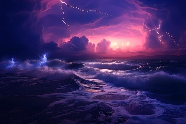 photo d'une tempête d'éclairs au-dessus de la mer