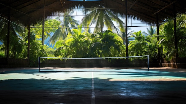 Photo une photo d'un terrain de badminton avec un arrière-plan tropical net