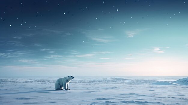 Photo une photo d'un terrain de toundra avec des plaines glacées d'un ours polaire solitaire