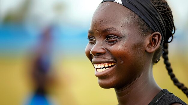 Une photo de tête d'un athlète souriant