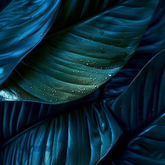 Photo de la texture abstraite de la feuille verte dans un ton bleu foncé